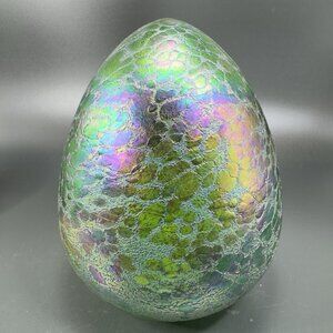 Borowski Glass Studio Large Iridescent Glass Dragon Egg Figurine With Sticker